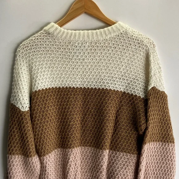 Colorblock Knit Sweater - Cream, Brown, Tan - Picture 6 of 6